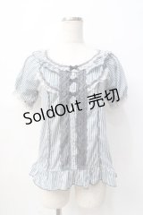 axes femme / ストライプフリルプルオーバー M サックス Y-25-08-08-043-AX-TO-SZ-ZY
