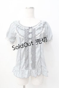 axes femme / ストライプフリルプルオーバー M サックス Y-25-08-08-043-AX-TO-SZ-ZY