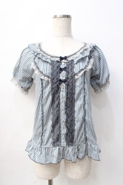 画像1: axes femme / ストライプフリルプルオーバー M サックス Y-25-08-08-043-AX-TO-SZ-ZY