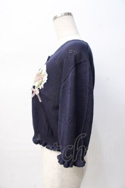 画像2: axes femme / ブーケ手刺繍サマーカーディガン F 紺 Y-25-08-08-045-AX-TO-SZ-ZY