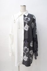 Amilige / バイカラーCATプリントシャツ F ホワイト Y-25-08-08-052-PU-BL-SZ-ZY