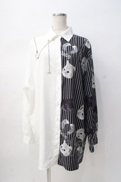 画像1: Amilige / バイカラーCATプリントシャツ F ホワイト Y-25-08-08-052-PU-BL-SZ-ZY