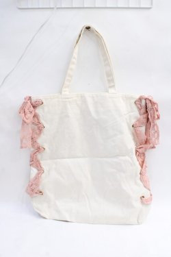 画像2: Maison de FLEUR / 原宿限定キャンバスレースアップトートバッグ F アイボリー Y-25-08-08-006-LO-BG-SZ-ZY