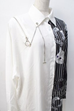 画像4: Amilige / バイカラーCATプリントシャツ F ホワイト Y-25-08-08-052-PU-BL-SZ-ZY