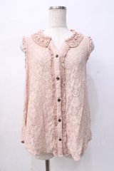 axes femme / 衿パール総レースノースリーブブラウス M 淡ピンク Y-25-08-08-057-AX-BL-SZ-ZY
