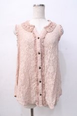 画像1: axes femme / 衿パール総レースノースリーブブラウス M 淡ピンク Y-25-08-08-057-AX-BL-SZ-ZI (1)