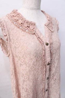画像4: axes femme / 衿パール総レースノースリーブブラウス M 淡ピンク Y-25-08-08-057-AX-BL-SZ-ZY