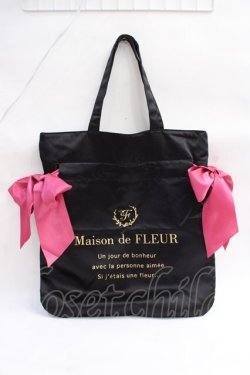 画像1: Maison de FLEUR / ダブルリボンギャザートートバッグ F ブラック Y-25-08-08-008-LO-BG-SZ-ZY