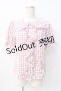 axes femme kawaii / ギンガムチェック半袖ブラウス M ピンク Y-25-08-08-072-AX-BL-SZ-ZY