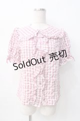 axes femme kawaii / ギンガムチェック半袖ブラウス M ピンク Y-25-08-08-072-AX-BL-SZ-ZY