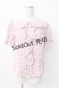 axes femme kawaii / ギンガムチェック半袖ブラウス M ピンク Y-25-08-08-072-AX-BL-SZ-ZY
