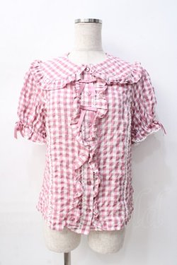 画像1: axes femme kawaii / ギンガムチェック半袖ブラウス M ピンク Y-25-08-08-072-AX-BL-SZ-ZY