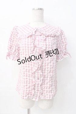 画像1: axes femme kawaii / ギンガムチェック半袖ブラウス M ピンク Y-25-08-08-072-AX-BL-SZ-ZY