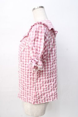 画像2: axes femme kawaii / ギンガムチェック半袖ブラウス M ピンク Y-25-08-08-072-AX-BL-SZ-ZY