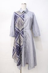 axes femme / 柄切替イレヘムシャツワンピース M 紺 Y-25-08-08-084-AX-OP-SZ-ZY