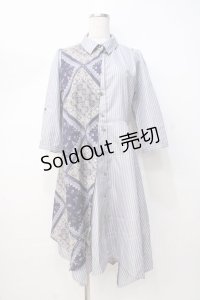 axes femme / 柄切替イレヘムシャツワンピース M 紺 Y-25-08-08-084-AX-OP-SZ-ZT014