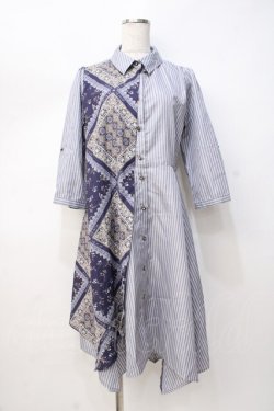 画像1: axes femme / 柄切替イレヘムシャツワンピース M 紺 Y-25-08-08-084-AX-OP-SZ-ZY