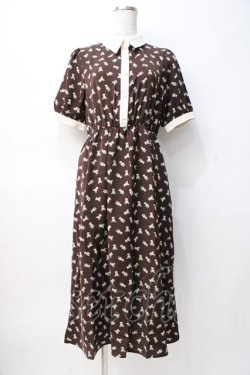 画像1: axes femme POETIQUE / ベアドットシャツ風ワンピース M 茶. Y-25-08-08-087-AX-OP-SZ-ZY