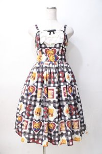 axes femme kawaii / ベアズベーカリー柄ジャンスカ M 黒 Y-25-08-08-095-AX-OP-SZ-ZY