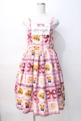 axes femme kawaii / ベアズベーカリー柄ジャンスカ M ピンク Y-25-08-08-096-AX-OP-SZ-ZY