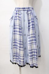 MINT NeKO / 柄切替ねこじろうレーススカート  サックス Y-25-08-08-121-HN-SK-SZ-ZY