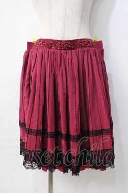 画像1: axes femme / ウエストビジュープリーツスカート M ワイン Y-25-08-08-122-AX-SK-SZ-ZY
