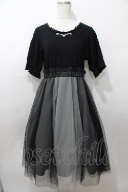 画像1: axes femme / チュール切替ドッキングワンピース M 黒 Y-25-08-11-039-AX-OP-SZ-ZY