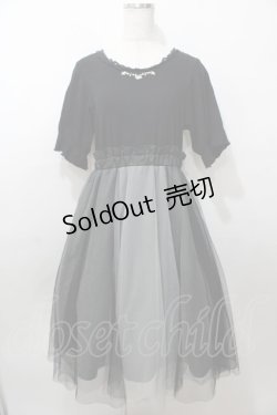 画像1: axes femme / チュール切替ドッキングワンピース M 黒 Y-25-08-11-039-AX-OP-SZ-ZY