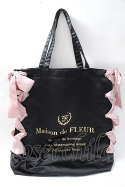 画像1: Maison de FLEUR / レースアップリボントートバッグ  黒 Y-25-08-11-005-LO-BG-SZ-ZY
