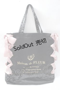 画像1: Maison de FLEUR / レースアップリボントートバッグ  黒 Y-25-08-11-005-LO-BG-SZ-ZY