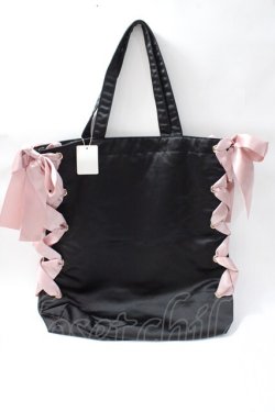 画像2: Maison de FLEUR / レースアップリボントートバッグ  黒 Y-25-08-11-005-LO-BG-SZ-ZY