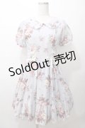 axes femme POETIQUE / 花柄スカラップ襟半袖ワンピース M サックス Y-25-08-11-045-AX-OP-SZ-ZY