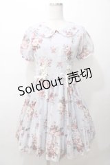 axes femme POETIQUE / 花柄スカラップ襟半袖ワンピース M サックス Y-25-08-11-045-AX-OP-SZ-ZY