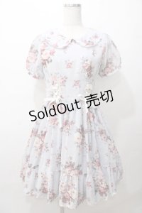 axes femme POETIQUE / 花柄スカラップ襟半袖ワンピース M サックス Y-25-08-11-045-AX-OP-SZ-ZY