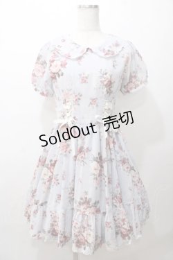 画像1: axes femme POETIQUE / 花柄スカラップ襟半袖ワンピース M サックス Y-25-08-11-045-AX-OP-SZ-ZY