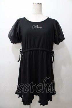 画像1: axes femme POETIQUE / シアーパフ袖カットミニワンピ M 黒 Y-25-08-11-049-AX-OP-SZ-ZY