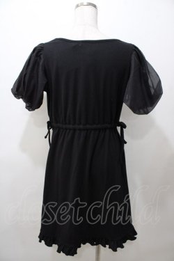 画像2: axes femme POETIQUE / シアーパフ袖カットミニワンピ M 黒 Y-25-08-11-049-AX-OP-SZ-ZY