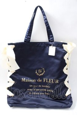 画像1: Maison de FLEUR / レースアップリボントートバッグ  紺 Y-25-08-11-006-LO-BG-SZ-ZY