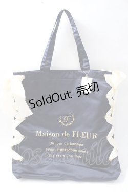 画像1: Maison de FLEUR / レースアップリボントートバッグ  紺 Y-25-08-11-006-LO-BG-SZ-ZY