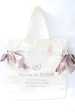 画像1: Maison de FLEUR / キャンバスダブルリボントートバッグ  アイボリー Y-25-08-11-008-LO-OP-SZ-ZY