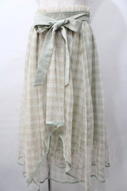 画像1: axes femme POETIQUE / チェックチュールスカート  グリーン Y-25-08-11-082-AX-SK-SZ-ZY