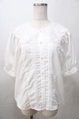 axes femme POETIQUE / フラワー刺繍襟パフ袖ブラウス M 白 Y-25-08-11-014-AX-BL-SZ-ZY