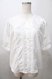 axes femme POETIQUE / フラワー刺繍襟パフ袖ブラウス M 白 Y-25-08-11-014-AX-BL-SZ-ZY