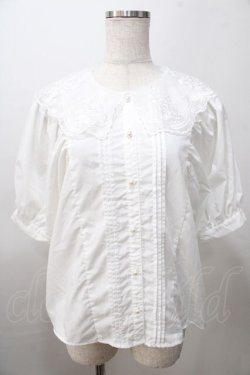 画像1: axes femme POETIQUE / フラワー刺繍襟パフ袖ブラウス M 白 Y-25-08-11-014-AX-BL-SZ-ZY