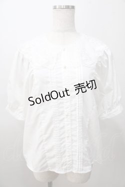 画像1: axes femme POETIQUE / フラワー刺繍襟パフ袖ブラウス M 白 Y-25-08-11-014-AX-BL-SZ-ZY