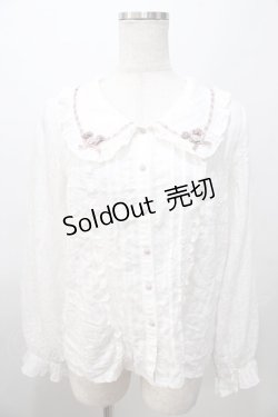 画像1: axes femme POETIQUE / ローズデザインフリルブラウス  白 Y-25-08-11-021-AX-BL-SZ-ZY