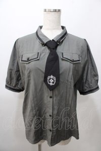 axes femme / ミリタリー風タイ付ブラウス L カーキ Y-25-08-11-023-AX-BL-SZ-ZY