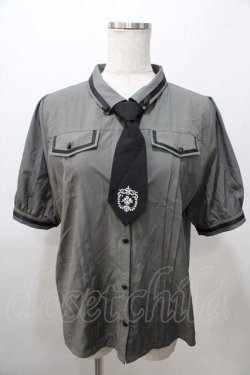 画像1: axes femme / ミリタリー風タイ付ブラウス L カーキ Y-25-08-11-023-AX-BL-SZ-ZY