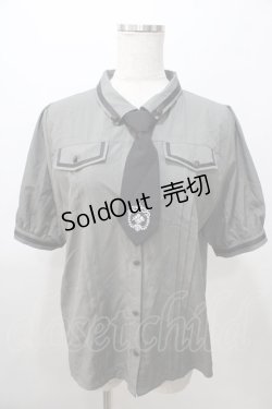 画像1: axes femme / ミリタリー風タイ付ブラウス L カーキ Y-25-08-11-023-AX-BL-SZ-ZY