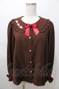 画像1: axes femme kawaii / お菓子刺繍ブラウス M 茶 Y-25-08-11-026-AX-BL-SZ-ZY